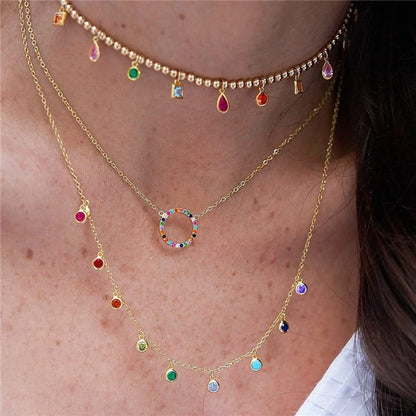 LENNIK 925 Sterling Silver French Elegant Round Fine Versatile Color Zirconium Women's Necklace Fashion Exquisite Chains Jewelry