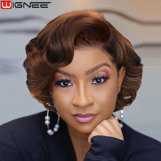 Wignee Body Wave Short Wig Brown Color Synthetic Hair Wigs For Women Side Part Wigs On Sale Clearance Cosplay Wig Daily Use