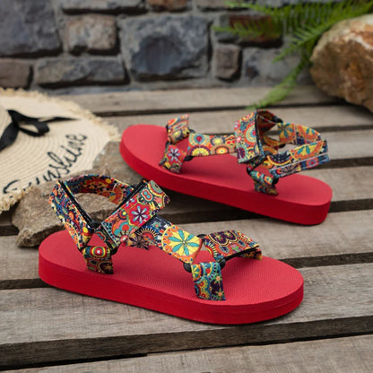 Women's Shoes 2025 Open Toe Women's Sandals Summer Bohemian Mixed Color Soft Sole Lightweight Casual Comfortable Flat Sandals