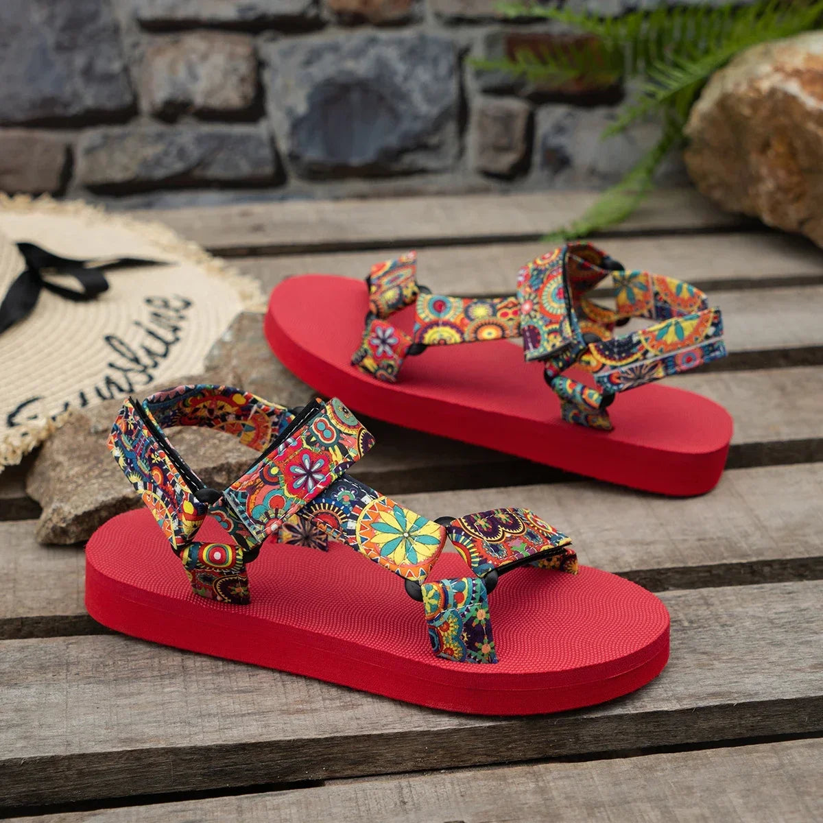 Women's Shoes 2025 Open Toe Women's Sandals Summer Bohemian Mixed Color Soft Sole Lightweight Casual Comfortable Flat Sandals
