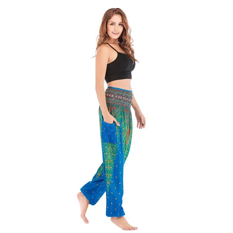 Women's Yoga Pants Printed Ethnic Style Loose Yoga Trousers Bloomers High Waist Fitness Sports Crotch Dance  Sweatpants
