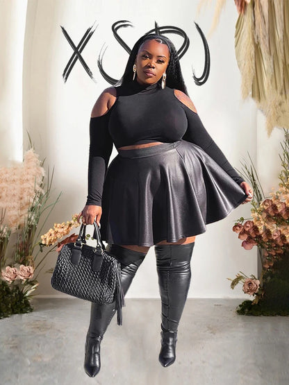 Elegant Skirts for Women Summer Streetwear Leather Skirt Sexy A-line Flare Ladies Plus Size Black Skirt Wholesale Dropshipping