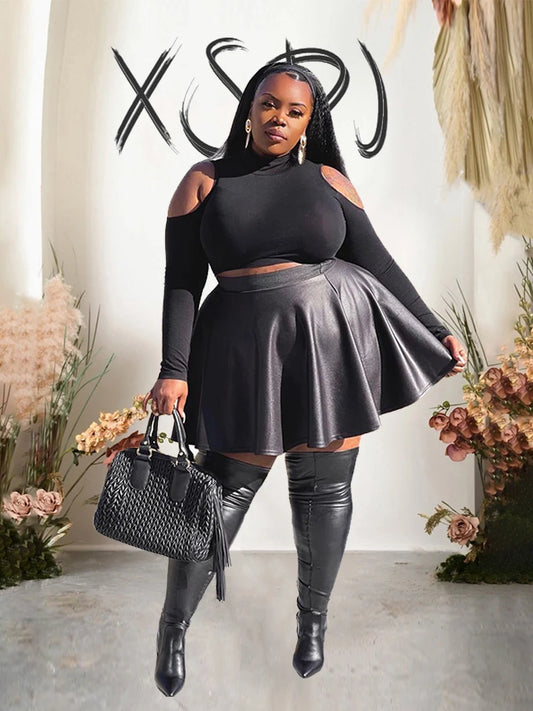 Elegant Skirts for Women Summer Streetwear Leather Skirt Sexy A-line Flare Ladies Plus Size Black Skirt Wholesale Dropshipping