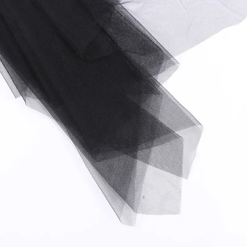 Casual Skirts Punk Sexy Net Yarn High-Waisted Irregular Skirt for Women Summer New European and American Gothic Style Versatile