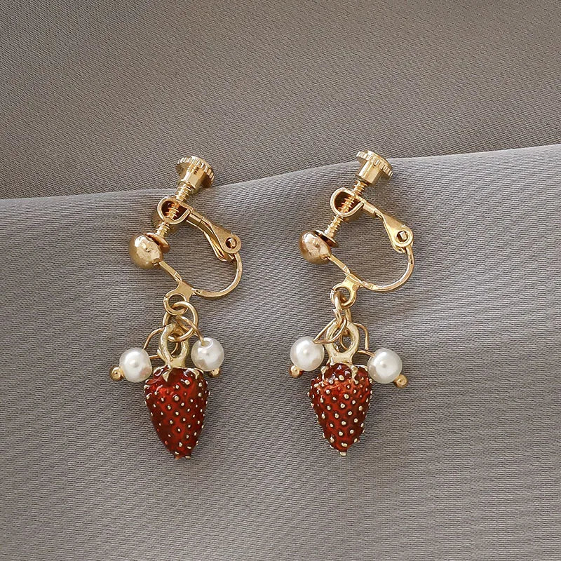 Korean Style Clip on Earrings No Pierced Earrings Women's Party Birthday Fashion Flower Heart Cute Cuff Earrings Ear Clip Gift