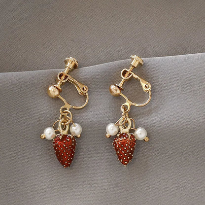 Korean Style Clip on Earrings No Pierced Earrings Women's Party Birthday Fashion Flower Heart Cute Cuff Earrings Ear Clip Gift