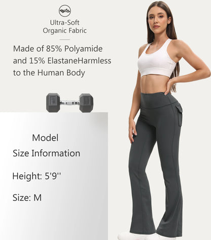 Women Wide Leg High Stretch Yoga Leggings Fitness Workwear with pockets Yoga Flare Pant High Waiste Workout Gym Pants