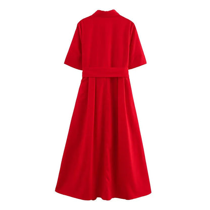 Women's Dresses New Spring 2025 Red Dress Elegant and Romantic Passionate and Unrestrained Belt Embellishment