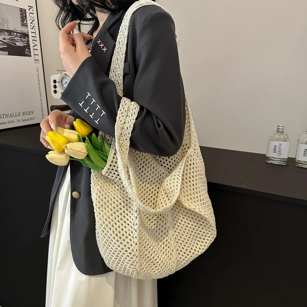 Women's Shoulder Bags Casual Straw Wicker Woven Ladies Handmade Totes Large Capacity Summer Beach Female's Messenger Bag