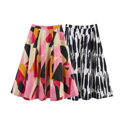 Skirts Summer Women's 2025 New Chic Print High Waist Women's Skirts Fashion Joker Street Youth Holiday Travel Skirts