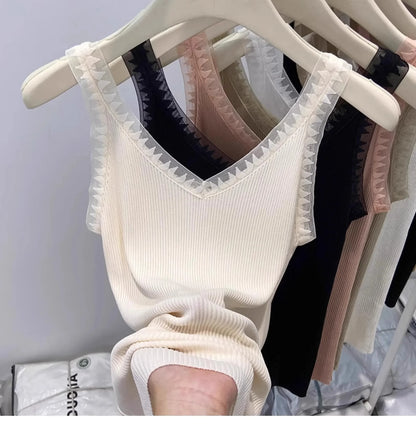 Women Summer Fashion Thin Knitted Undershirt Sleeveless Corset Top Half High Neck Comfortable Breathable Lace Tank Top 2025