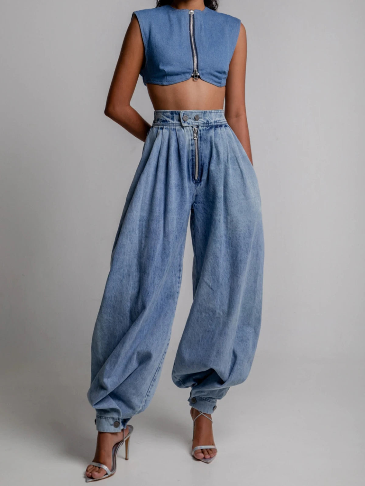 Women Cargo Jeans Casual High Rise Zipper Denim Bloomers Pants Loose Vintage Streetwear Ruched Basic Jeans Trousers 2025
