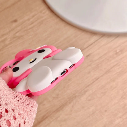 3D Kawaii Cute Cartoon Japan Sanrio Melody Phone Case For iPhone 15 Pro 14 13 12 11 Pro Max Cases Shockproof Soft Silicone Cover