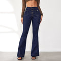 Elegant Single Breasted Women's Denim Flare Pants Retro High Waist High Package Slim Commute Jeans 2025 New Chic Ladies Trousers