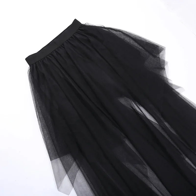 Casual Skirts Punk Sexy Net Yarn High-Waisted Irregular Skirt for Women Summer New European and American Gothic Style Versatile