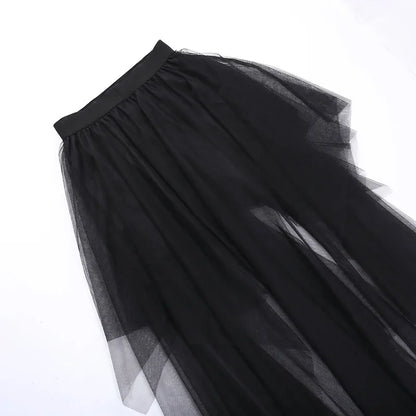Casual Skirts Punk Sexy Net Yarn High-Waisted Irregular Skirt for Women Summer New European and American Gothic Style Versatile