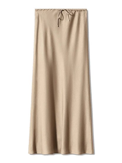 Long Black Satin Skirts Women For Work Summer Autumn Straight Brown Skirt Long Belt Coffee Formal Silk Maxi Skirt For Ladies