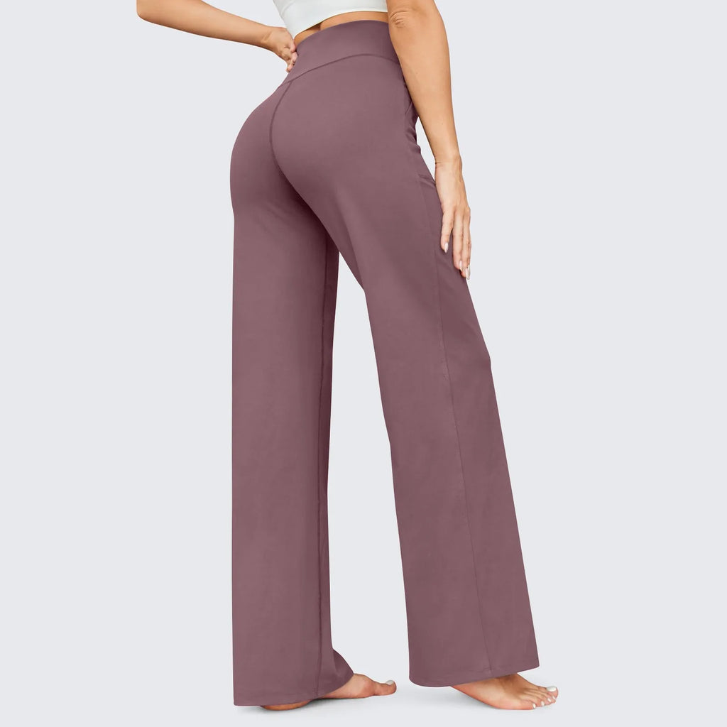 Wide Leg Yoga Pants For Women Solid Color High Waist Sweatpants With Pockets Stretch Comfy Workout Sports Trousers