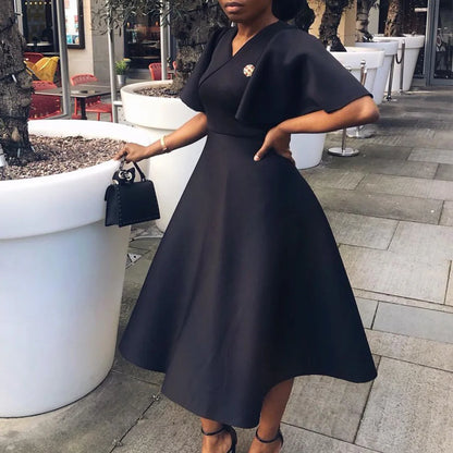 Dress Women Sexy Dresses White Round Neck Flare Sleeve Party Sheath Pleated High Waist Work Elegant Bodycon Mid Length Vestidos