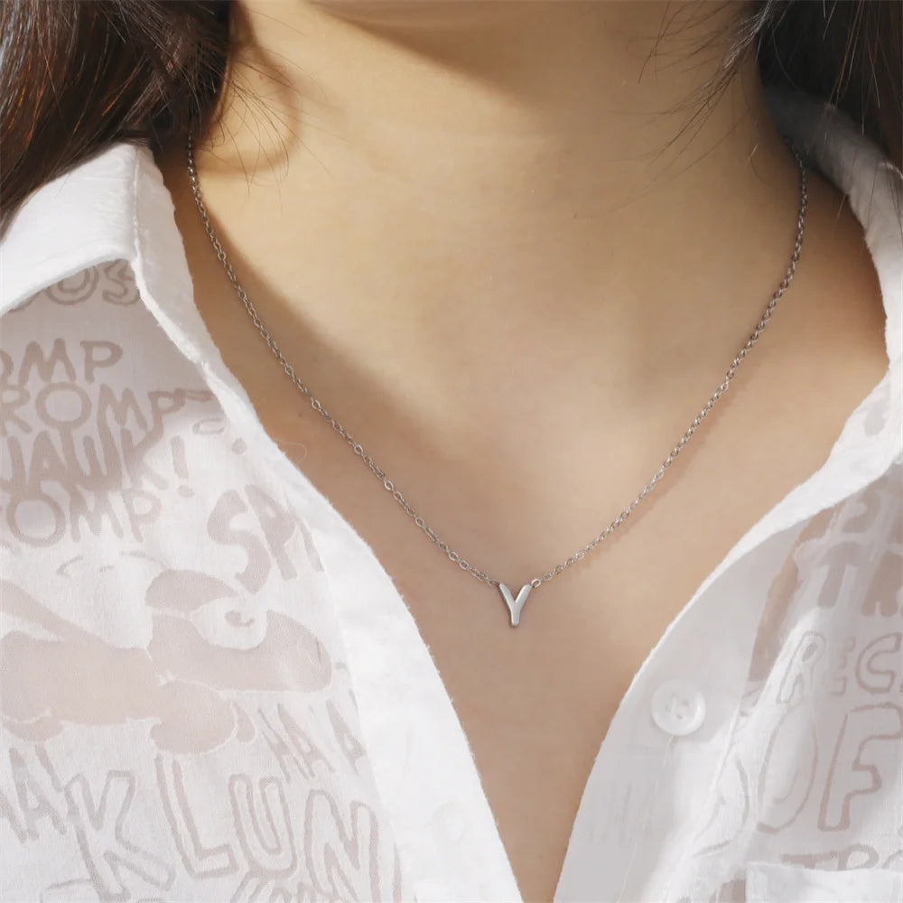 Initial A-Z Letter Necklaces for Women Elegant Chains Choker 26 Alphabet Pendant Necklace Stainless Steel Jewelry collier femme