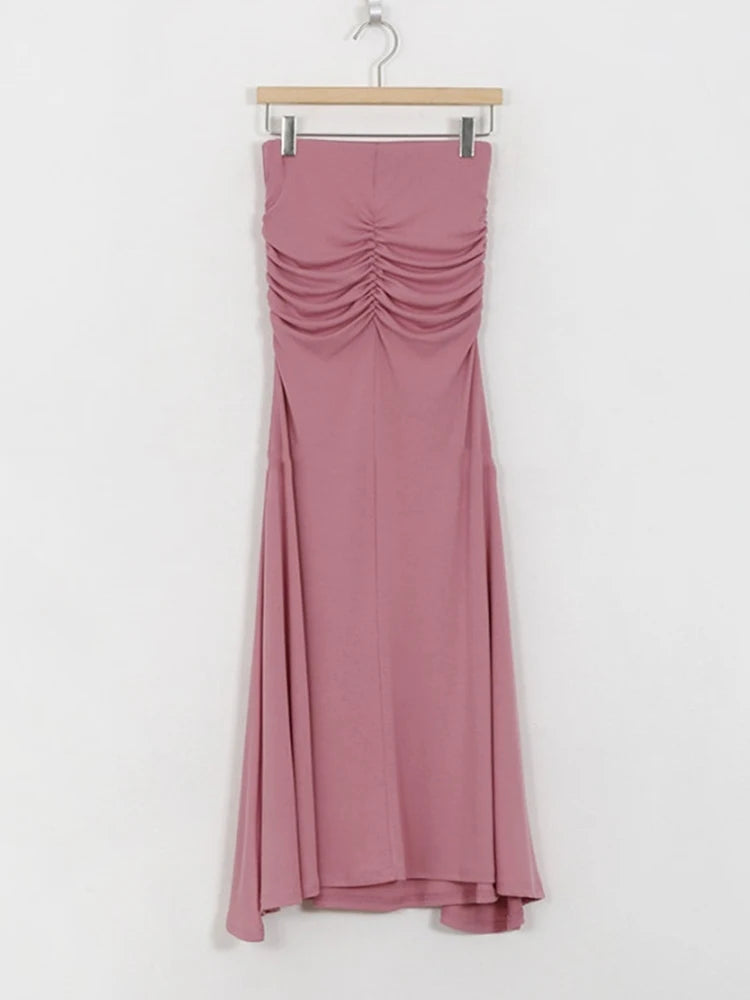 Shirring Satin Skirts for Women High Waisted Skirt 2025 Women A-Line Elegant Skirts Summer Pink Midi Skirt New Korean Style