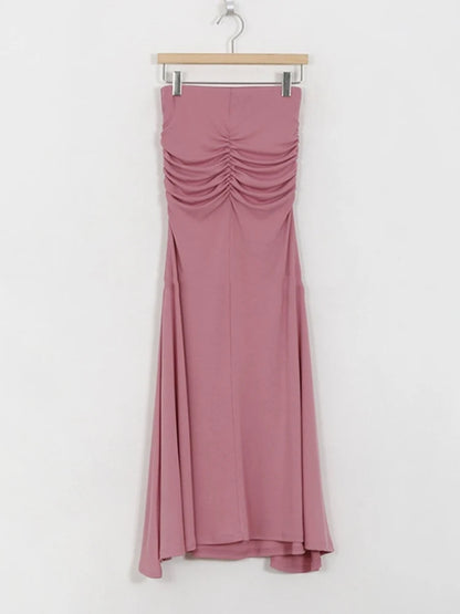 Shirring Satin Skirts for Women High Waisted Skirt 2025 Women A-Line Elegant Skirts Summer Pink Midi Skirt New Korean Style