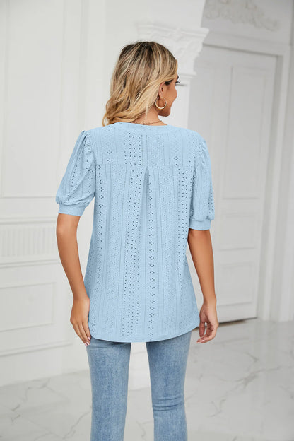 Womens Tops V Neck Ruffle Sleeve Blouses Short Sleeve Casual Tops T-Shirts for Women Autumn Winter