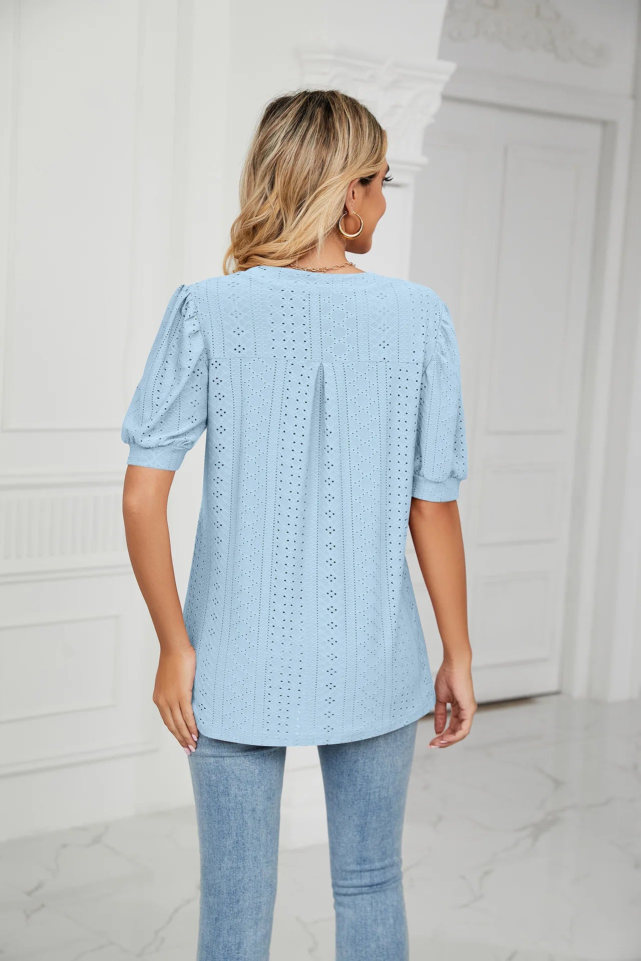 Womens Tops V Neck Ruffle Sleeve Blouses Short Sleeve Casual Tops T-Shirts for Women Autumn Winter