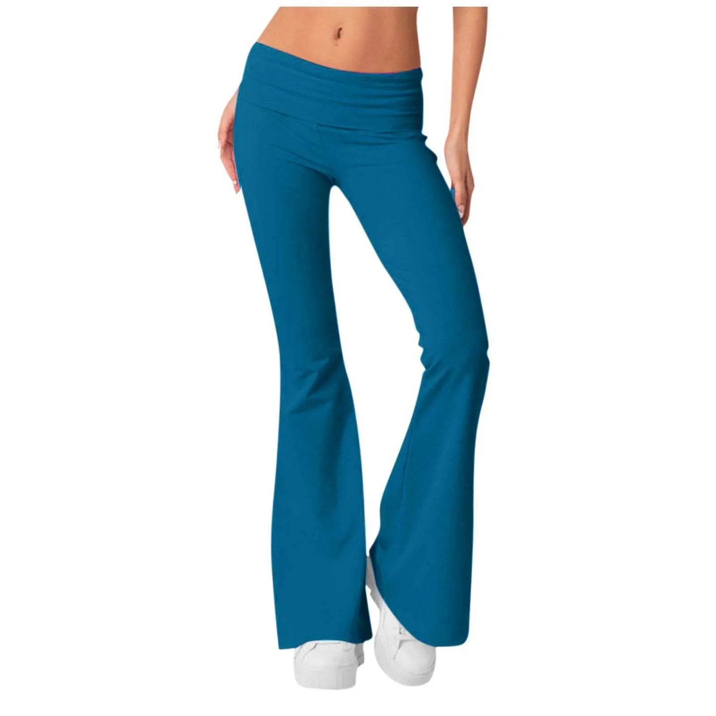 Long Pants Women Fashion Trousers Solid Elastic Leggings Flare Bottoms High Waist Wide Leg Athletic Yoga Bell Pants Summer