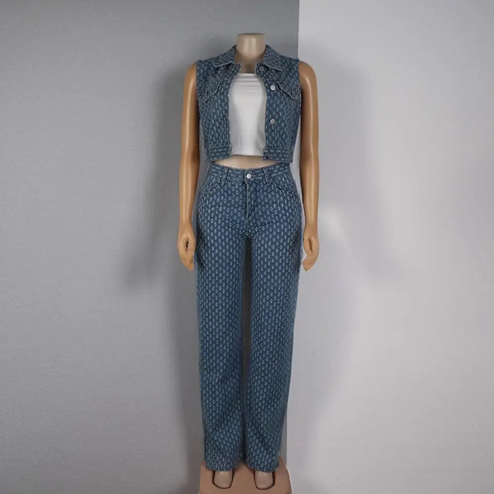 New African girly jeans ripped jeans womens three-piece denim jacket women slit wide leg slit trousers jeans uomo