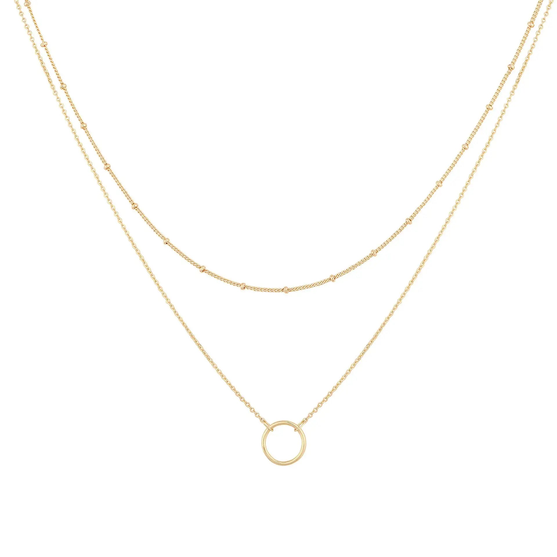 Stainless steel necklace for women Double necklace Vintage Bohemian round pendant necklace jewelry