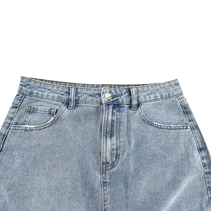 Hole Denim Midi Skirt Women 2024 Spring Summer High Waist Streetwear Sexy Buttocks One Step Skirts Bodycon Vintage Jean Skirts