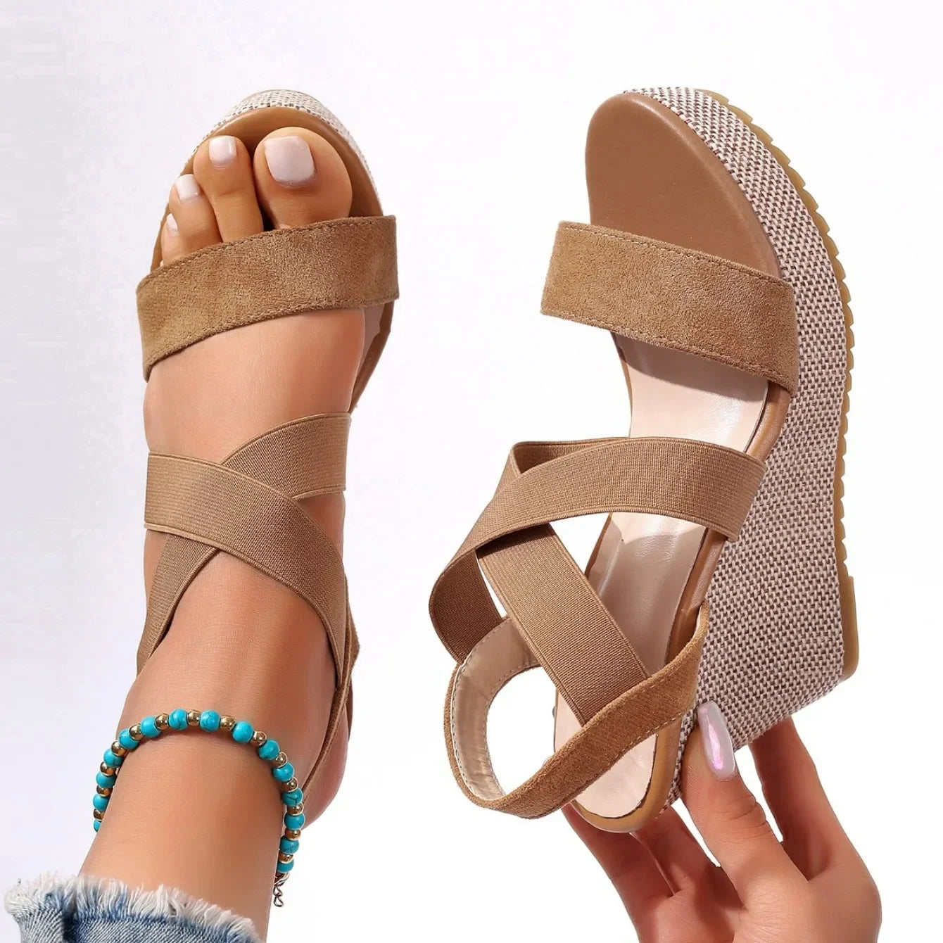 Women Sandals Wedge Waterproof Thick-soled Shoes New Summer Fashion Sandals Roman Platform-soled Sandals Large Size Women Shoes