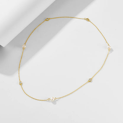 fashion jewelry 925 sterling silver necklaces natural freshwater pearl round zircon gold plated necklaces for women