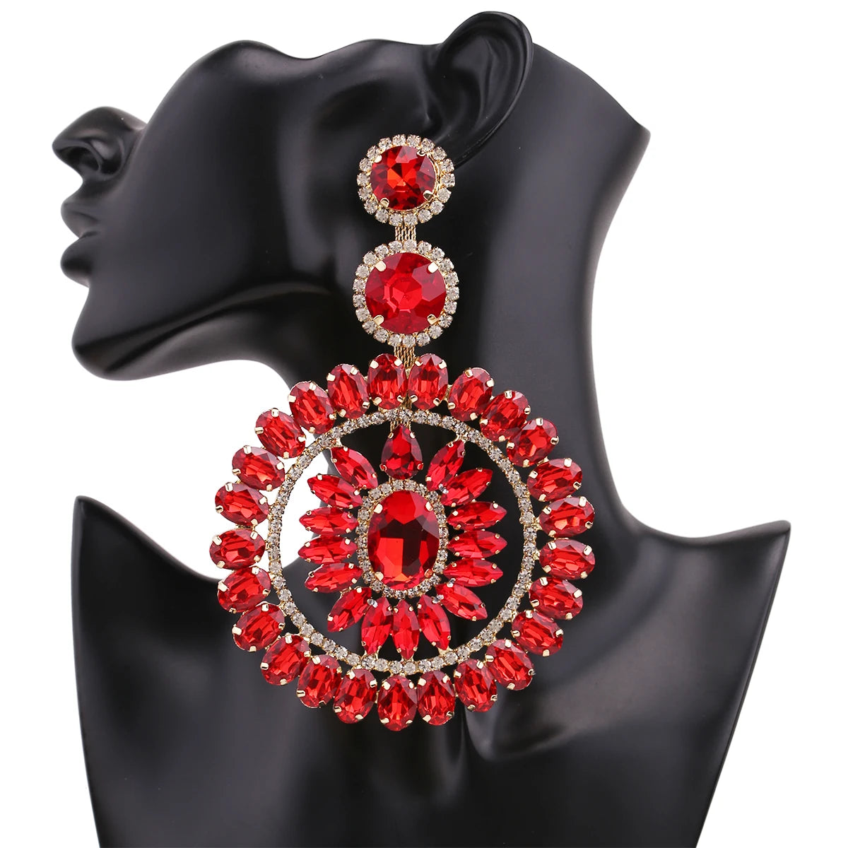 Design Large Dangle Earrings For Women Girl Luxury Elegant Metal Hollow Round Crystal Brincos Pendant Jewelry Accessories