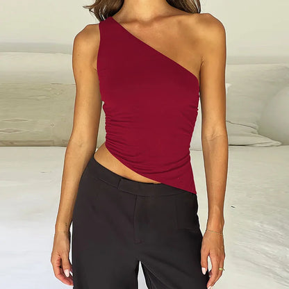 Women's Sexy Off Shoulder Crop Tops Women Summer Sleeveless Backless Lace-Up T-Shirts Woman 2025 New Hot Sale Irregular Slim Tee