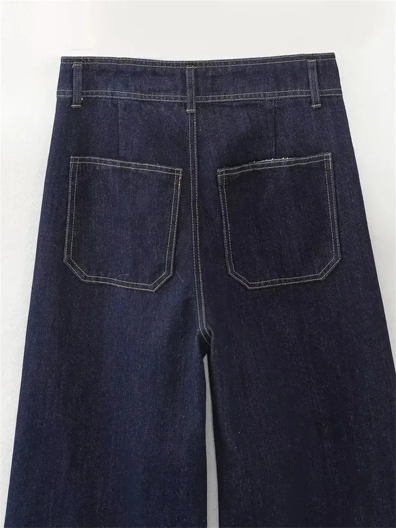 Casual Women's High Waist Straight-leg Jeans Pants Fashion All-match Full Length Denim Pants Elegant Pocket Zipper Jean Trousers