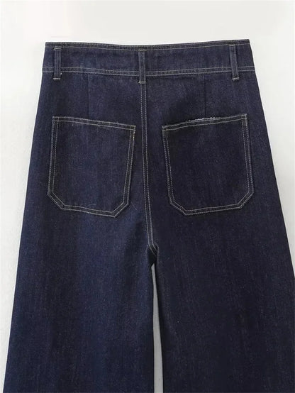 Casual Women's High Waist Straight-leg Jeans Pants Fashion All-match Full Length Denim Pants Elegant Pocket Zipper Jean Trousers