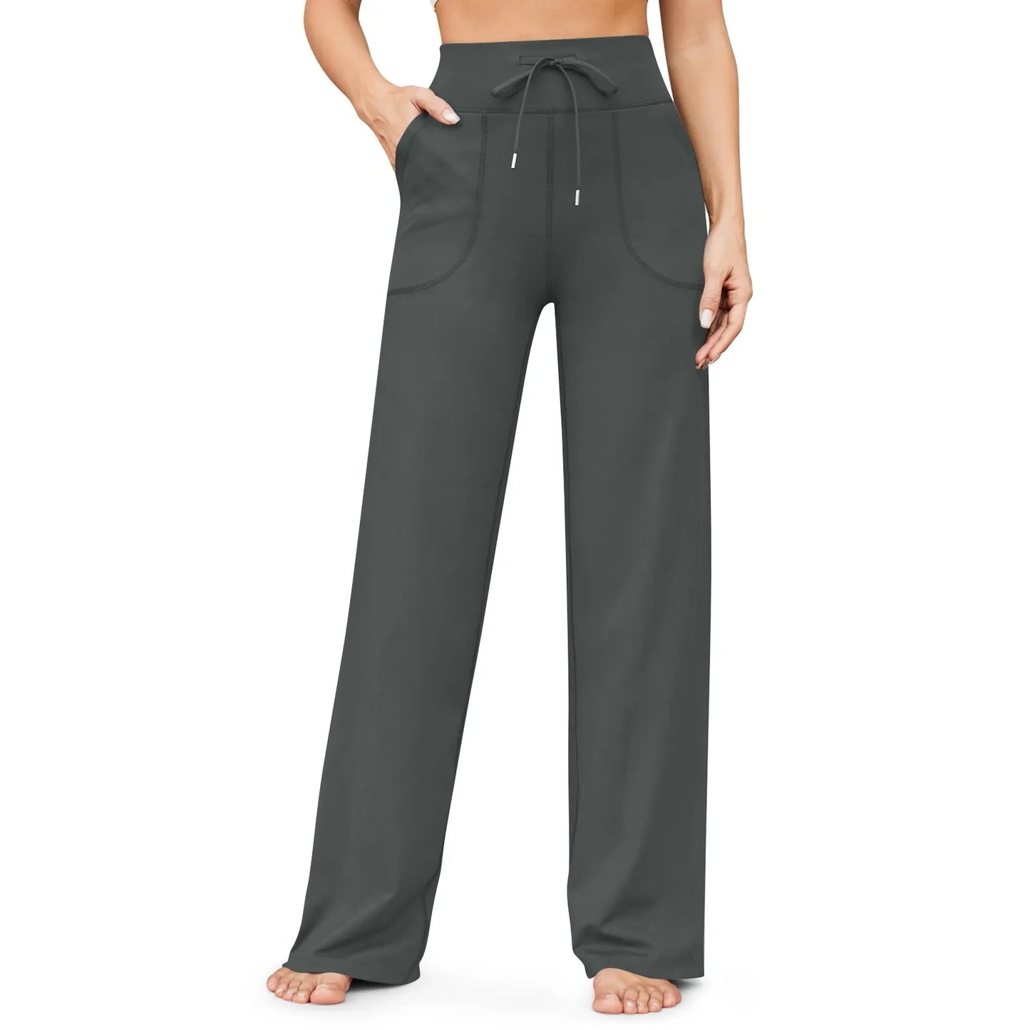 Wide Leg Yoga Pants For Women Solid Color High Waist Sweatpants With Pockets Stretch Comfy Workout Sports Trousers
