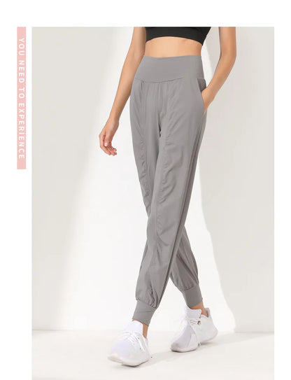Woman Yoga Pants Hem Bound Running Fitness Loose Slim Quick-Dry Yoga Pants Pleated  Capris Pockets Jogging Pants Sports pants