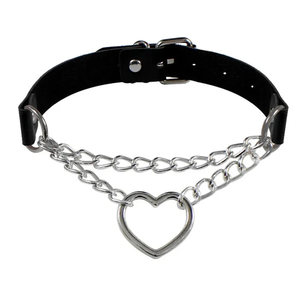 Round Layered Necklace Black Chain Necklaces for Women Men Pu Leather Gothic Punk Statement Choker Necklace Cosplay Jewelry