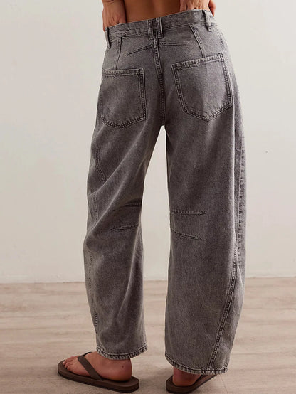 Women's Four Seasons New Fashion Low-rise Jeans Casual Loose Wash Wide-leg Pants Women's Simple Comfortable Straight Leg Jeans
