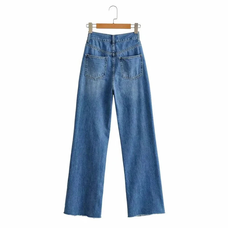 MiuKoMiYa Ripped Jeans For Women 2023 Streetwear Straight Denim Pants High Waist Long Denim Trousers Women Hollow Out Jeans