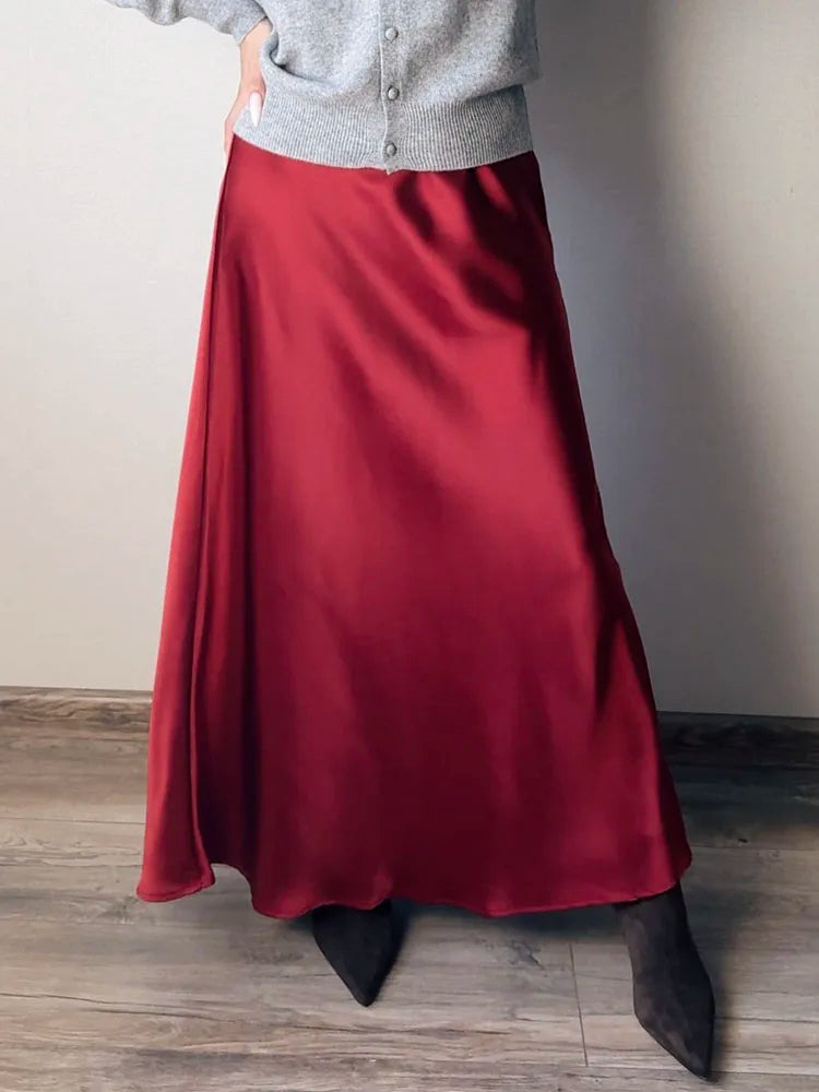 Long Black Satin Skirts Women For Work Summer Autumn Straight Brown Skirt Long Belt Coffee Formal Silk Maxi Skirt For Ladies