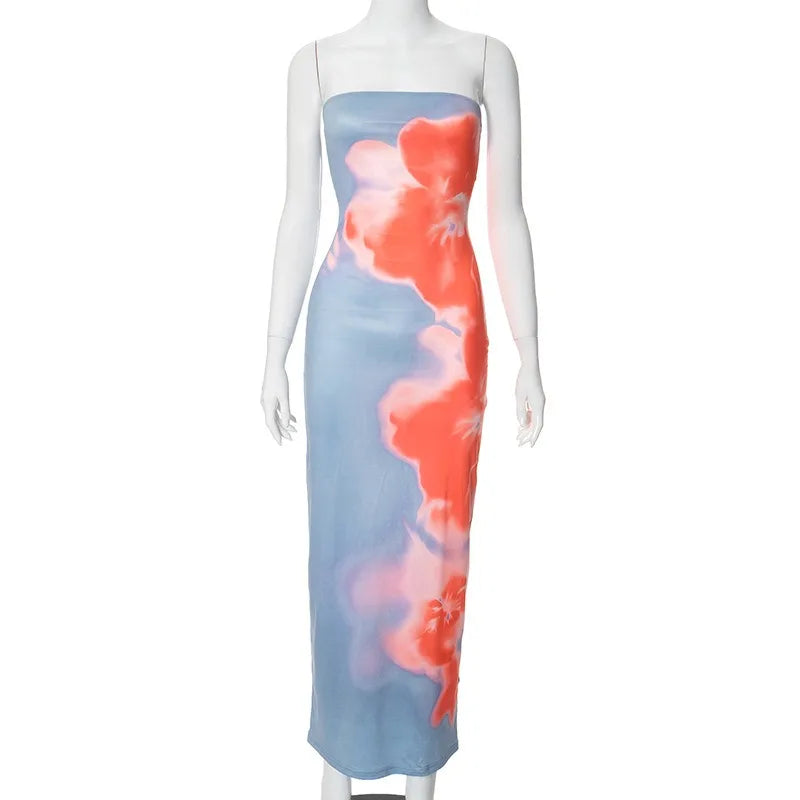 Women's Dresses Summer New Streetwear Fashion Print Casual Slim Dress Sexy Off Shoulder Elegant Female Club Party Dress Clothing
