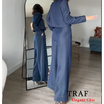 MUJER Women's Jeans Sets Woman Outfits Blue Baggy Jeans Woman High Waist Jeans for Women Suits Streetwear Jackets Denim Outfits