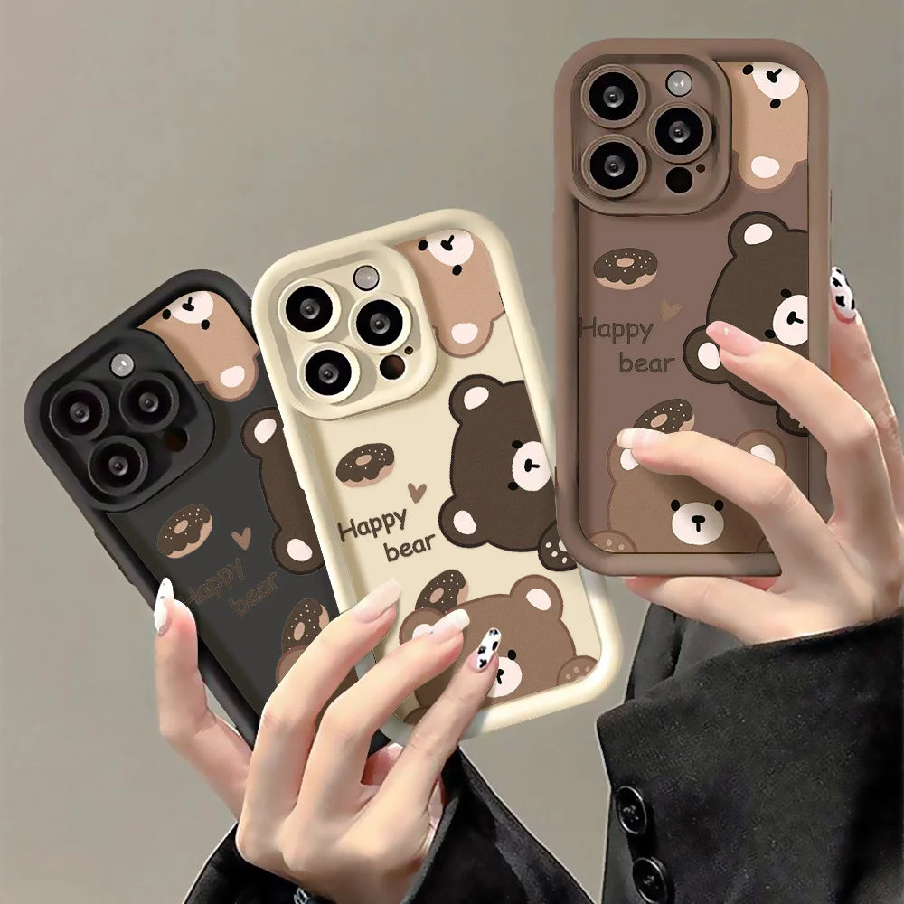 Cute Bear Phone Case For iPhone 13 Cases Iphone 11 15 Pro Max 16 14 12 XR XS X 7 8 Plus SE 15promax Soft Silicon Fundas Covers