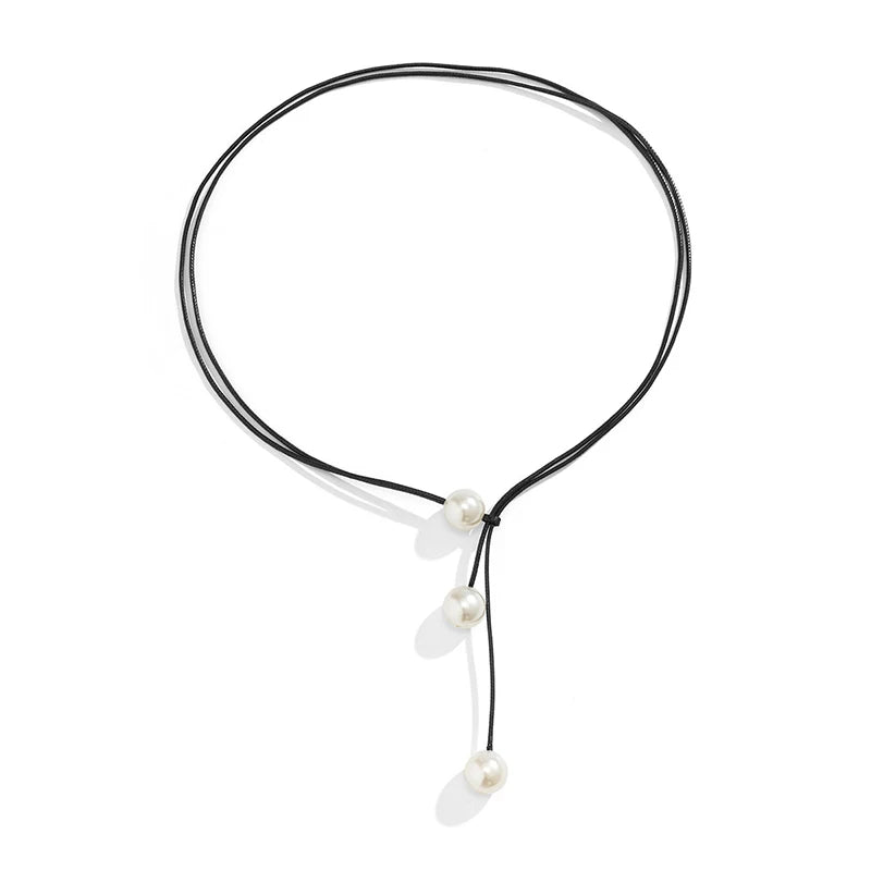 Vintage Fashion Rope Chain Necklace Women Fashion Statement Handmade Imitation Pearl Pendant Adjustable Neck Jewelry Gift