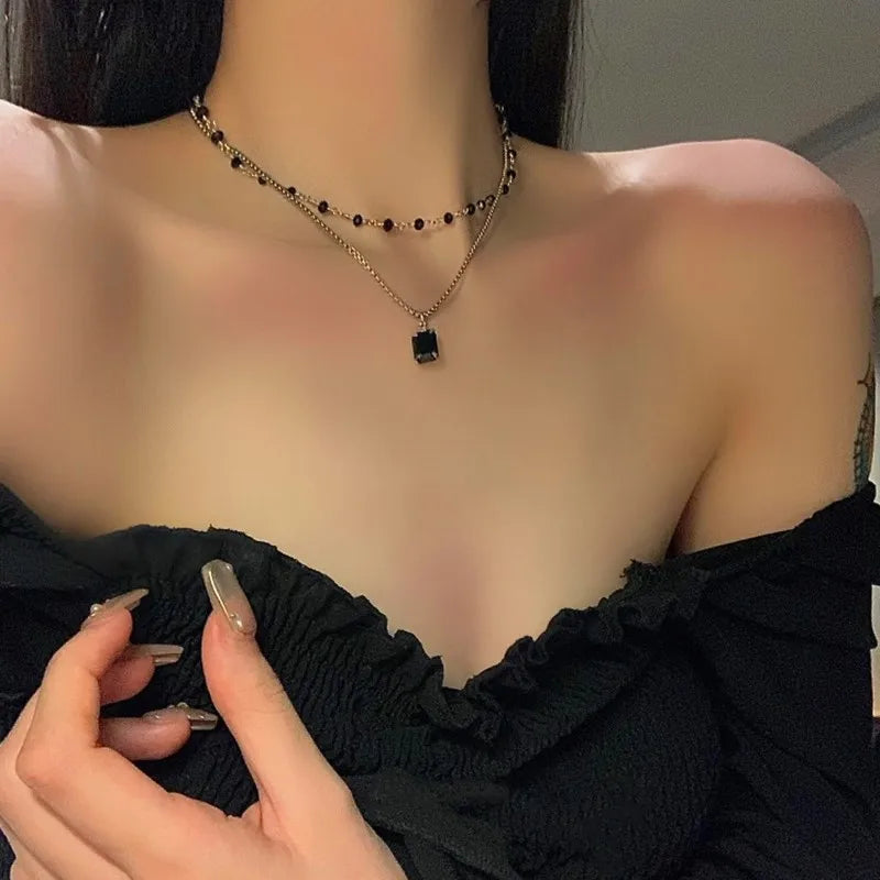 Women Choker Necklace Double Layer Beads Necklace Gift for Friend Silver Color Geometric Necklace Wholesale Collar Jewelry