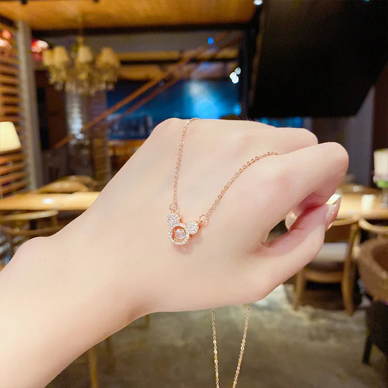 Cute Anime Necklaces For Women Crystal Bear Cartoon Pendant Necklace 2023 Luxury Clavicle Chain Fashion Korean Jewelry Wholesale